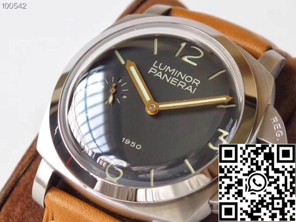 8 603 Panerai Luminor 1950 PAM127 ZF Factory 1:1 Best Edition Swiss ETA A6497 Brązowy pasek z miękkiej, brązowej skóry