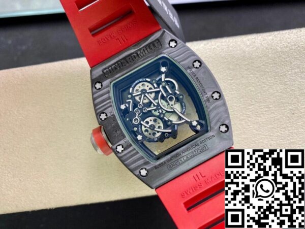 8 61 a6022247 0568 44b0 8375 d85dcf43ef22 Richard Mille RM055 1:1 Meilleure édition KV Factory V2 Bracelet en fibre de carbone rouge