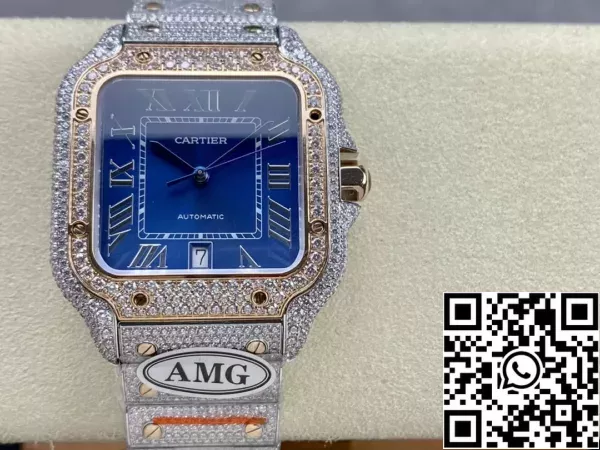 850296201216fc1 Santos De Cartier Diamond ure Blue Dial 1: 1 Najboljša izdaja AMG Factory Swarovski kamen