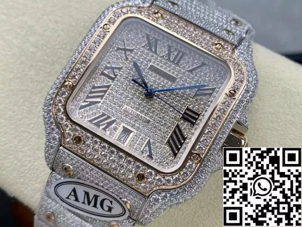 85e38921f7449ae Santos De Cartier gyémánt órák Rose Gold Dial 1:1 Best Edition AMG Factory Swarovski kő