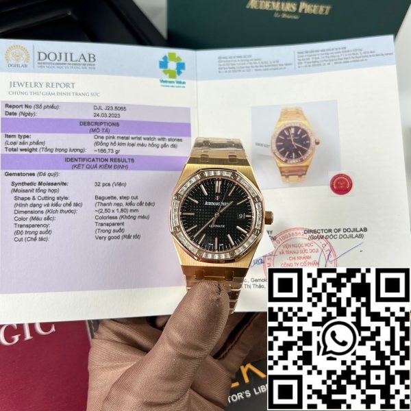 Audemars Piguet Royal Oak 15400OR personalizat Moissanite baguette și 18k aur roz EU Watch Store 3656 Audemars Piguet Royal Oak 15400OR personalizat Moissanite baguette și 18k aur roz