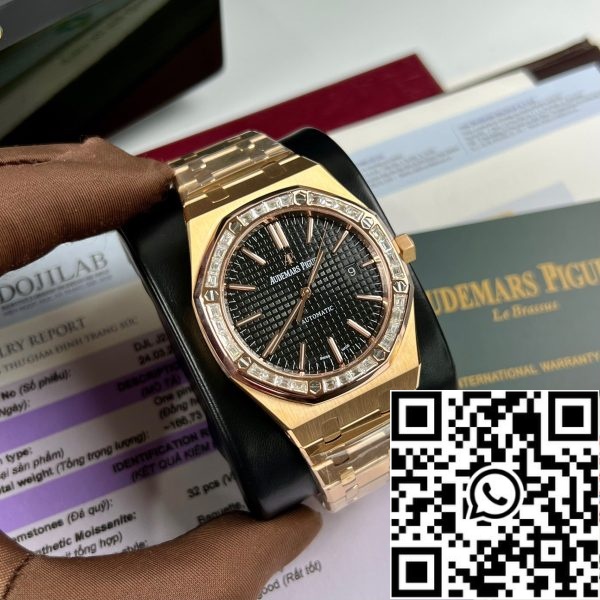 Audemars Piguet Royal Oak 15400OR personalizat Moissanite baguette și 18k aur roz EU Watch Store 9171 Audemars Piguet Royal Oak 15400OR personalizat Moissanite baguette și 18k aur roz