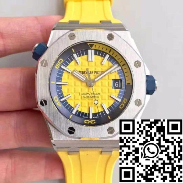 Audemars Piguet Royal Oak Offshore Diver 15710ST OO A051CA 01 JF Factory 1 1 Best Edition Swiss ETA3120 Yellow Textured Dial EU-Horlogeswinkel 471 Audemars Piguet Royal Oak Offshore Diver 15710ST.OO.A051CA.01 JF Factory 1:1 Best Edition Swiss ETA3120 Yellow Textured Dial