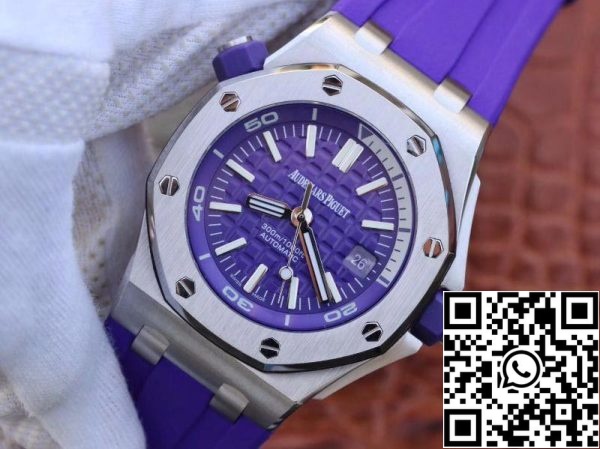 Audemars Piguet Royal Oak Offshore Diver 15710ST OO A077CA 01 1 1 Best Edition Swiss ETA3120 Superlumed Purple textured dial EU Watch Store 7693 Audemars Piguet Royal Oak Offshore Diver 15710ST.OO.A077CA.01 1:1 Best Edition Swiss ETA3120 Superlumed Purple textured dial