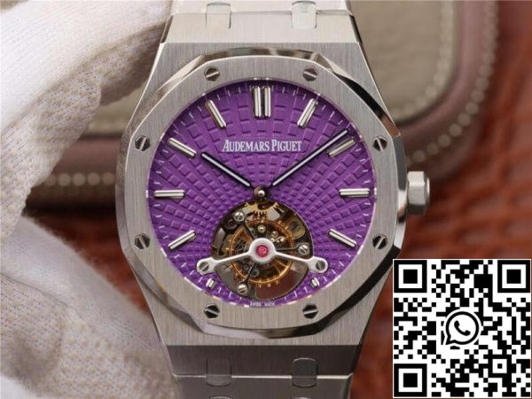 Audemars Piguet Royal Oak Tourbillon 26522ST OO 1220ST 01 R8 Factory 1 1 Najboljša izdaja švicarski Tourbillon Purple Dial EU Watch Store 5905 Audemars Piguet Royal Oak Tourbillon 26522ST.OO.1220ST.01 R8 Factory 1:1 Najboljša izdaja švicarski Tourbillon Purple Dial