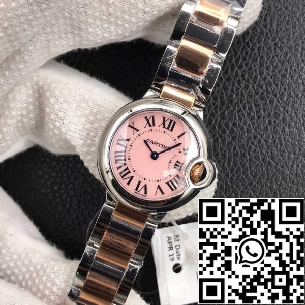 Ballon Bleu De Cartier 28MM 1 1 Best Edition V6 Factory V8 Pink Dial Gold Strap US Replica Watch 3044 Ballon Bleu De Cartier 28MM 1:1 Best Edition V6 Factory V8 Pink Dial Gold Strap