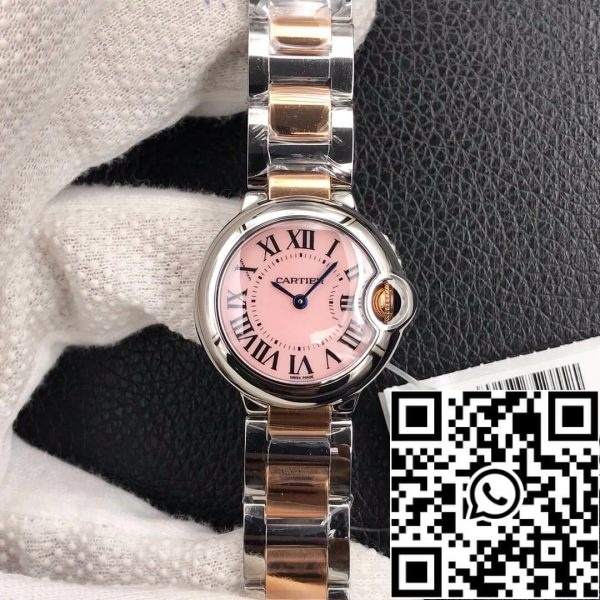 Ballon Bleu De Cartier 28MM 1 1 Лучшее издание V6 Завод V8 Розовый циферблат Золотой ремешок США Реплика часы 9750 Ballon Bleu De Cartier 28MM 1:1 Лучшее издание V6 Завод V8 Розовый циферблат Золотой ремешок