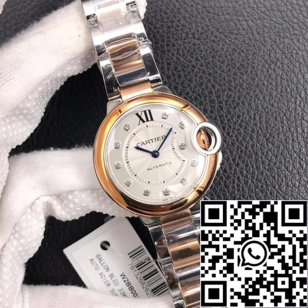 Ballon Bleu De Cartier 28MM 1 1 Най-доброто издание V6 Фабрика V8 Сребърен циферблат златна каишка САЩ реплика часовник 1030 Ballon Bleu De Cartier 28MM 1: 1 Най-доброто издание V6 Фабрика V8 Сребърен циферблат златна каишка