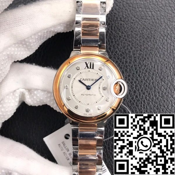 Ballon Bleu De Cartier 28MM 1 1 Най-доброто издание V6 Фабрика V8 Сребърен циферблат златна каишка САЩ реплика часовник 4324 Ballon Bleu De Cartier 28MM 1: 1 Най-доброто издание V6 Фабрика V8 Сребърен циферблат златна каишка