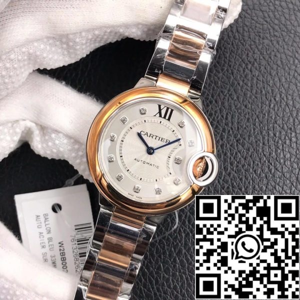 Ballon Bleu De Cartier 28MM 1 1 Best Edition V6 Factory V8 ezüst számlap arany szíj USA Replica Watch 6328 Ballon Bleu De Cartier 28MM 1:1 Best Edition V6 Factory V8 ezüst számlap arany szíjjal