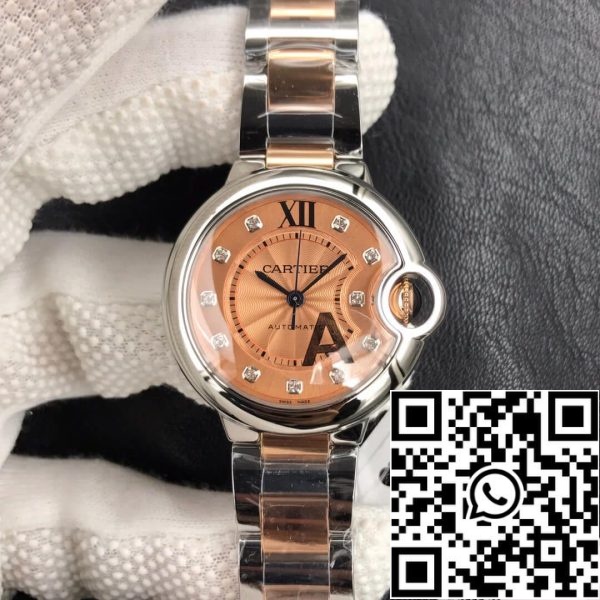 Ballon Bleu De Cartier 33MM 1 1 Лучшее издание V6 завод циферблат розовое золото США Реплика часы 7618 Ballon Bleu De Cartier 33MM 1:1 Лучшее издание V6 завод циферблат розовое золото