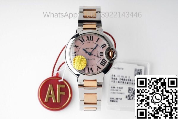 Ballon Bleu De Cartier 33MM W6920070 1 1 Best Edition AF Factory Pink Dial US Replica Klocka 5297 Ballon Bleu De Cartier 33MM W6920070 1:1 Best Edition AF Factory Pink Dial