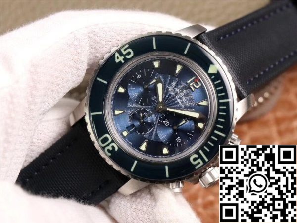 Blancpain Fifty Fathoms 5085FB 1140 52B 1 1 Cea mai bună ediție OM fabrică Blue Dial Swiss ETA7750 US Replica Watch 7541 Blancpain Fifty Fathoms 5085FB-1140-52B 1:1 Cea mai bună ediție OM fabrică Blue Dial Swiss ETA7750