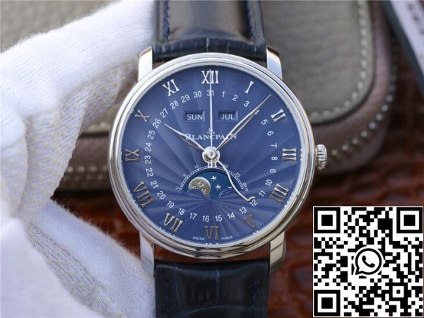 Blancpain Villeret 6654 1529 55B 1 1 Best Edition OM Factory V2 Blue Dial US Replica Watch 518 Blancpain Villeret 6654-1529-55B 1:1 Best Edition OM Factory V2 Blue Dial