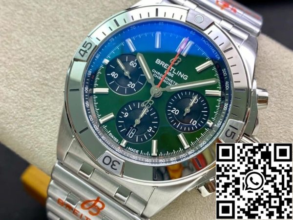 Breitling Chronomat AB01343A1L1A1 1 1 Best Edition GF Factory Green Dial US Replica óra 4301 Breitling Chronomat AB01343A1L1A1 1:1 Best Edition GF Factory Green Dial