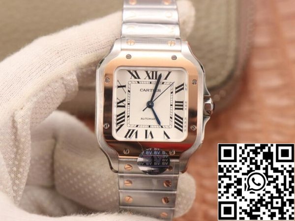 Cartier De Santos W2SA0007 1:1 Best Edition BV Factory Gold Bezel White Dial US Replika zegarka 5866 Cartier De Santos W2SA0007 1:1 Best Edition BV Factory Gold Bezel White Dial