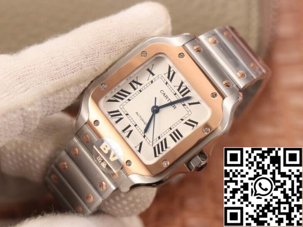 Cartier De Santos W2SA0007 1 1 Най-доброто издание BV Factory златен безел бял циферблат САЩ реплика часовник 6847 Cartier De Santos W2SA0007 1: 1 Най-доброто издание BV Factory златен безел бял циферблат