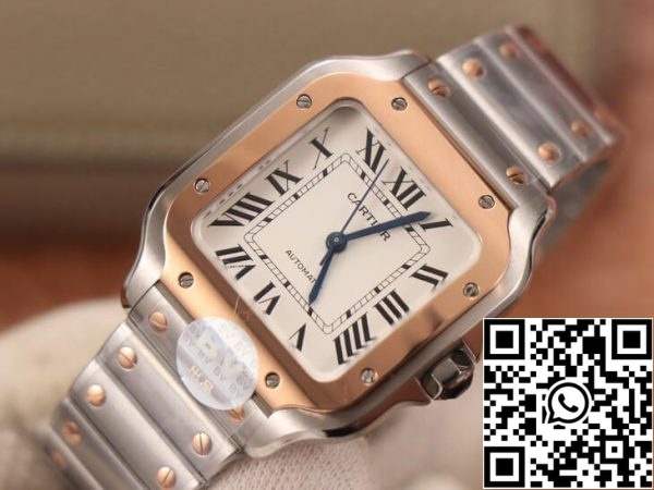 Cartier De Santos W2SA0007 1 1 Най-доброто издание BV Factory златен безел бял циферблат САЩ реплика часовник 9566 Cartier De Santos W2SA0007 1: 1 Най-доброто издание BV Factory златен безел бял циферблат