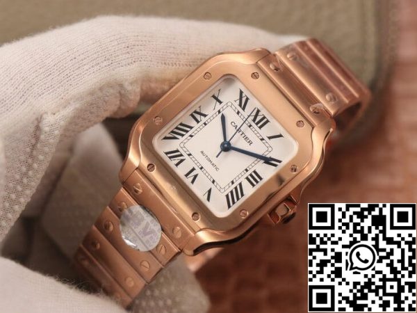 Cartier De Santos WSSA0010 1 1 Най-доброто издание BV Factory 18K розово злато бял циферблат САЩ реплика часовник 4057 Cartier De Santos WSSA0010 1: 1 Най-доброто издание BV Factory 18K розово злато бял циферблат