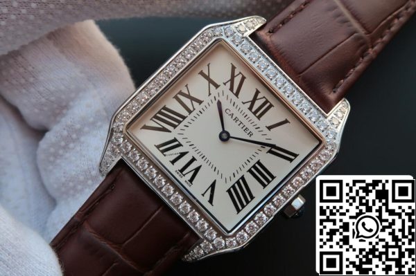 Cartier Santos WH100651 1 1 Melhor Edição V6 Fábrica Diamante Mostrador Branco EUA Réplica Relógio 460 Cartier Santos WH100651 1:1 Melhor Edição V6 Fábrica Diamante Mostrador Branco