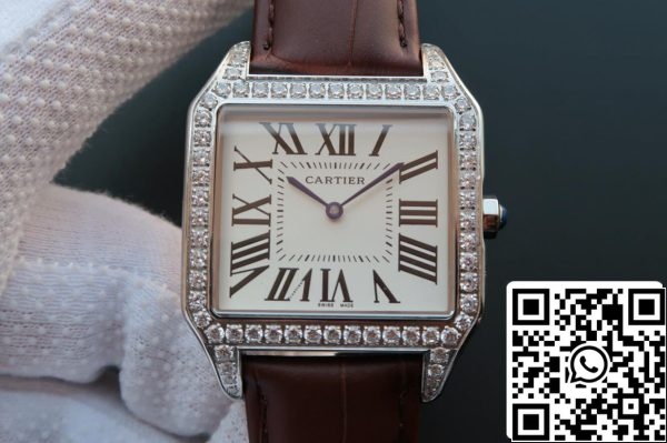 Cartier Santos WH100651 1 1 Melhor Edição V6 Fábrica Diamante Mostrador Branco EUA Réplica Relógio 614 Cartier Santos WH100651 1:1 Melhor Edição V6 Fábrica Diamante Mostrador Branco