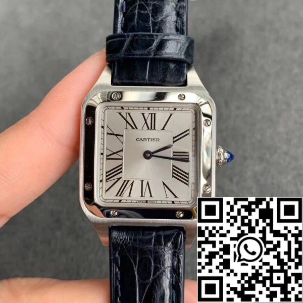 Cartier Santos WSSA0023 Dames 1:1 Best Edition Blue Cowhide Strap US Replica Horloge 6570 Cartier Santos WSSA0023 Dames 1:1 Best Edition Blue Cowhide Strap