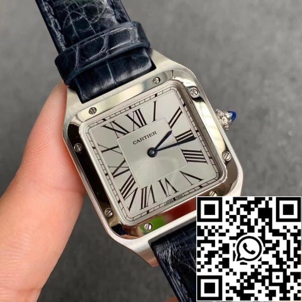 Cartier Santos WSSA0023 Ladies 1:1 Best Edition Blue Cowhide Strap US Replica Watch 7146 Cartier Santos WSSA0023 Ladies 1:1 Best Edition Blue Cowhide Strap