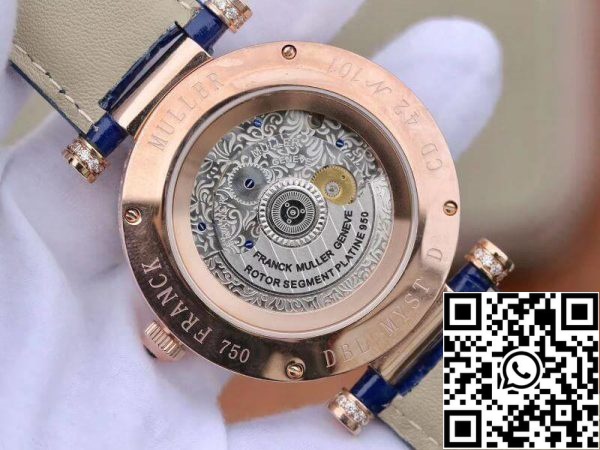 Franck Muller Double Mystery Rosegold D 3R CD 42 1 1 Най-доброто издание синя кожена каишка Swiss FM 800 САЩ Реплика часовник 1228 Franck Muller Double Mystery Rosegold D 3R CD 42 1:1 Най-доброто издание синя кожена каишка Swiss FM.800