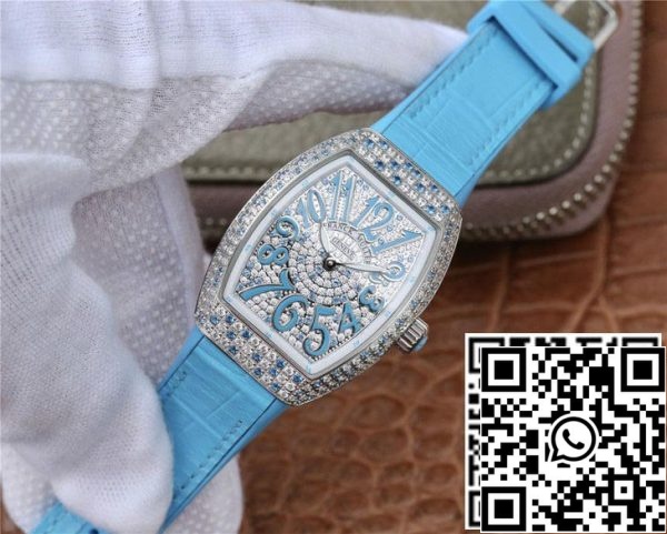 Franck Muller Ladies Collection V 32 SC AT FO D CD BL 1 1 Mejor Edición ABF Factory Diamond set Dial US Replica Watch 2095 Franck Muller Ladies Collection V 32 SC AT FO D CD (BL) 1:1 Mejor Edición ABF Factory Diamond-set Dial