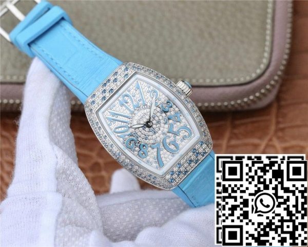 Franck Muller Ladies Collection V 32 SC AT FO D CD BL 1 1 Best Edition ABF Factory Diamond set Dial US Replica Watch 2724 Franck Muller Ladies Collection V 32 SC AT FO D CD (BL) 1:1 Best Edition ABF Factory Diamond set Dial