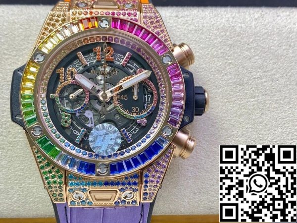 Hublot BIG BANG Unico 411 OX 9910 LR 0999 1 1 Best Edition ZF Factory Rainbow Rose Gold Case US Replica Watch 1648 Hublot BIG BANG Unico 411.OX.9910.LR.0999 1:1 Best Edition ZF Factory Rainbow Rose Gold Case