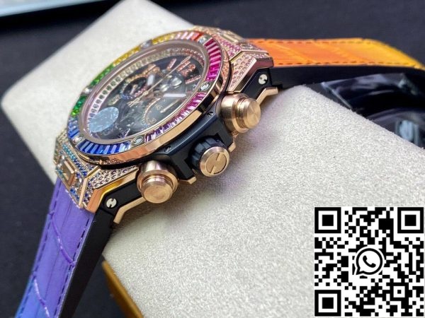 Hublot BIG BANG Unico 411 OX 9910 LR 0999 1 1 Best Edition ZF Factory Rainbow Rose Gold Case US Replica Watch 889 Hublot BIG BANG Unico 411.OX.9910.LR.0999 1:1 Best Edition ZF Factory Rainbow Rose Gold Case