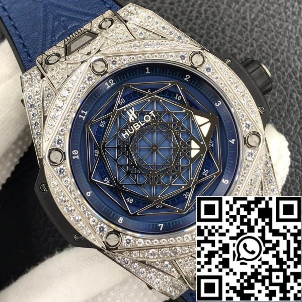 Hublot Big Bang 1:1 Best Edition WWF Factory Full Diamond Blue Dial US Replica Watch 1963 Hublot Big Bang 1:1 Best Edition WWF Factory Full Diamond Blue Dial