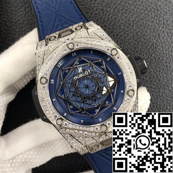 Hublot Big Bang 1:1 Best Edition WWF Factory Full Diamond Blue Dial US Replica Watch 3881 Hublot Big Bang 1:1 Best Edition WWF Factory Full Diamond Blue Dial