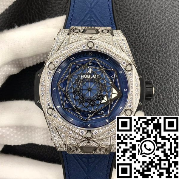 Hublot Big Bang 1:1 Best Edition WWF Factory Full Diamond Blue Dial US Replica Watch 8258 Hublot Big Bang 1:1 Best Edition WWF Factory Full Diamond Blue Dial