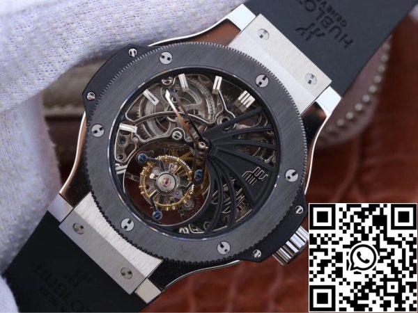 Hublot Big Bang ontto Tourbillon 1 1 Best Edition Keraaminen Bezel Skeleton Dial Yhdysvaltain Replica katsella 3018 Hublot Big Bang ontto Tourbillon 1: 1 Best Edition Keraaminen Bezel Skeleton Dial