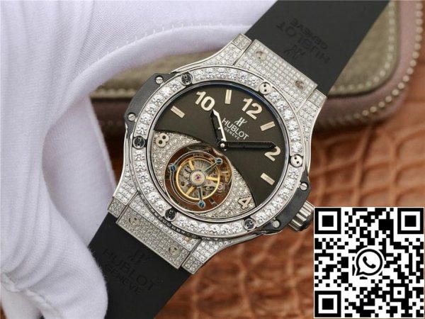 Hublot Big Bang Tourbillon 1 1 Best Edition Diamond Black Dial Yhdysvaltain Replica katsella 2988 Hublot Big Bang Tourbillon 1:1 Best Edition Diamond Black Dial