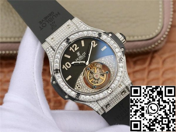 Hublot Big Bang Tourbillon 1 1 Best Edition Diamond Black Dial Yhdysvaltain Replica katsella 438 Hublot Big Bang Tourbillon 1: 1 Best Edition Diamond Black Dial