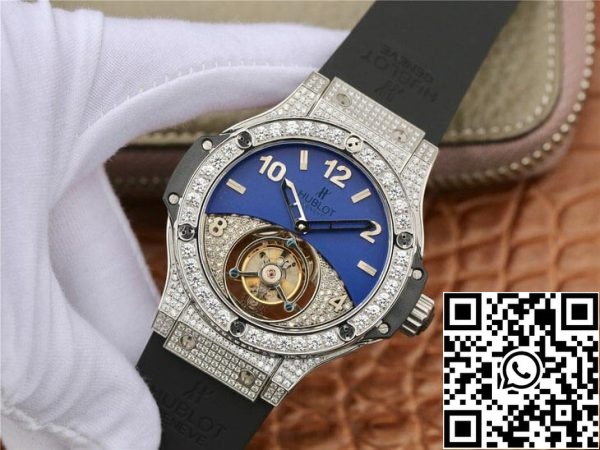 Hublot Big Bang Tourbillon 1:1 Best Edition Diamond Blue Dial US Replica Watch 1944 Hublot Big Bang Tourbillon 1:1 Best Edition Diamond Blue Dial