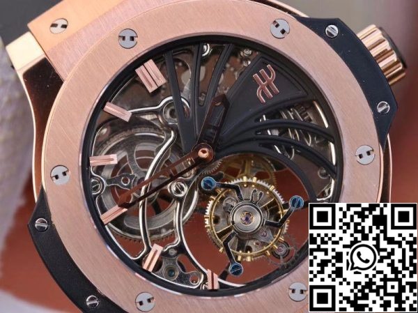 Hublot Big Bang полый турбийон 1 1 Лучшее издание швейцарской чайки с ручным заводом турбийон движение 18K розовое золото США Реплика часы 27 Hublot Big Bang полый турбийон 1:1 Лучшее издание швейцарской чайки с ручным заводом турбийон движение 18K розовое золото