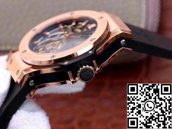 Hublot Big Bang полый турбийон 1 1 Лучшее издание швейцарской чайки с ручным заводом турбийон движение 18K розовое золото США Реплика часы 5005 Hublot Big Bang полый турбийон 1:1 Лучшее издание швейцарской чайки с ручным заводом турбийон движение 18K розовое золото