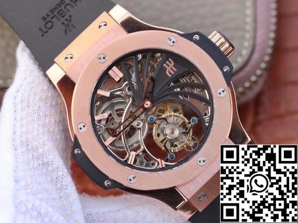 Hublot Big Bang полый турбийон 1 1 Лучшее издание швейцарской чайки с ручным заводом турбийон движение 18K розовое золото США Реплика часы 5681 Hublot Big Bang полый турбийон 1:1 Лучшее издание швейцарской чайки с ручным заводом турбийон движение 18K розовое золото