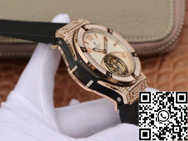 Hublot Classic Fusion 45mm Tourbillon 1 1 Bästa upplagan med diamant Rosegold vit urtavla Swiss Toubillon US Replica Watch 8841 Hublot Classic Fusion 45mm Tourbillon 1:1 Bästa upplagan med diamant Rosegold vit urtavla Swiss Toubillon