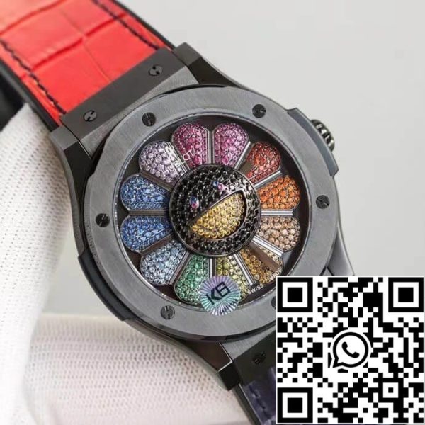 Hublot Classic Fusion Takashi Murakami 507 CX 9000 RX TAK21 1 1 Най-доброто издание слънчоглед оцветени диаманти циферблат САЩ реплика часовник 1040 Hublot Classic Fusion Takashi Murakami 507.CX.9000.RX.TAK21 1: 1 Най-доброто издание слънчоглед оцветени диаманти циферблат