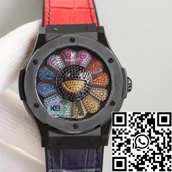 Hublot Classic Fusion Takashi Murakami 507 CX 9000 RX TAK21 1 1 Най-доброто издание слънчоглед оцветени диаманти циферблат САЩ реплика часовник 1298 Hublot Classic Fusion Takashi Murakami 507.CX.9000.RX.TAK21 1: 1 Най-доброто издание слънчоглед оцветени диаманти циферблат