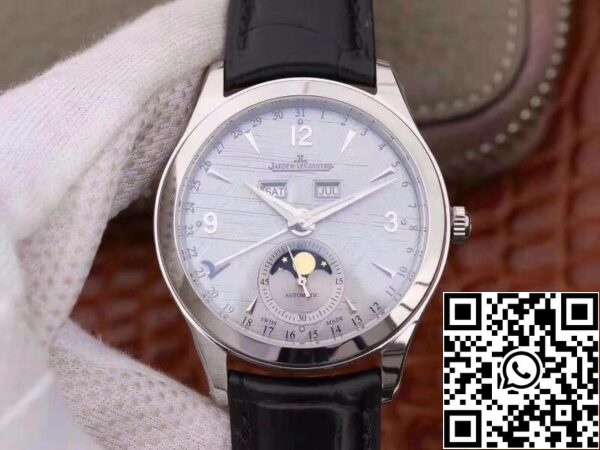 Jaeger LeCoultre Master Calendar 1558420 OM tovarne 1 1 Best Edition švicarski ETA866 Silver Dial črno tele usnjeni trak ZDA replika Watch 1464 Jaeger-LeCoultre Master Calendar 1558420 OM tovarne 1: 1 Best Edition švicarski ETA866 Silver Dial črno tele usnjeni trak