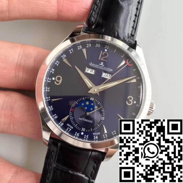 Jaeger LeCoultre Master Calendar KM gyár 1 1 Best Edition svájci ETA866 fekete bőrszíj US Replica Watch 6466 Jaeger-LeCoultre Master Calendar KM gyár 1 1:1 Best Edition svájci ETA866 fekete bőrszíjjal