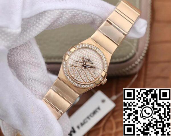 Omega Constellation 27mm Quartz Senhoras 18K Rosegold TW Factory 1 1 Melhor Edição Swiss Eta Quartz 1376 US Réplica Relógio 4575 Omega Constellation 27mm Quartz Senhoras 18K Rosegold TW Factory 1:1 Melhor Edição Swiss Eta Quartz 1376