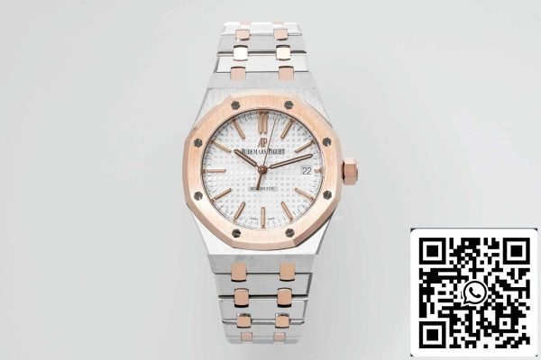 a1700155991147 5552 Audemars Piguet Royal Oak 15450SR.OO.1256SR.01 APS Factory 1:1 Best Edition V3 Cadran alb Aur roz și oțel