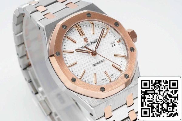 a1700155991150 7644 Audemars Piguet Royal Oak 15450SR.OO.1256SR.01 APS Factory 1:1 Best Edition V3 Cadran alb Aur roz și oțel